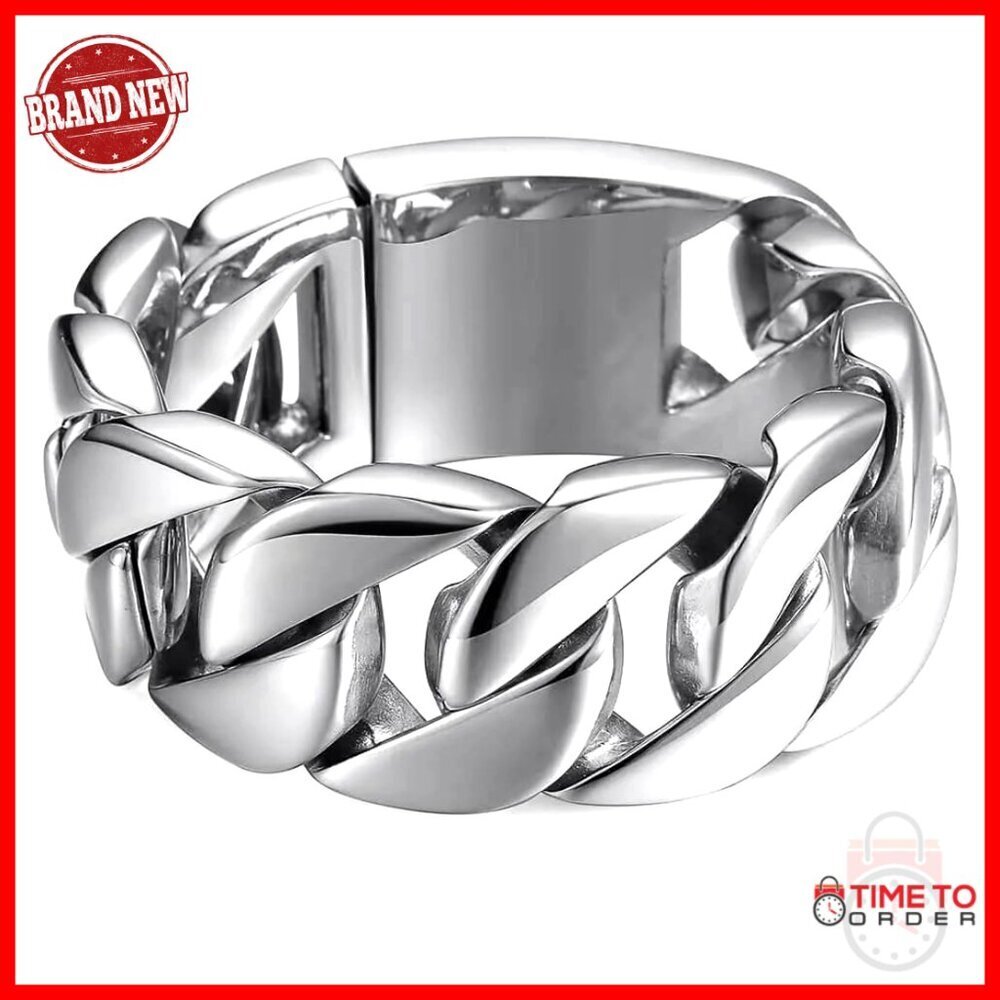 32mm Chunky Stainless Steel Cuban Chain Bracelet 9.5 Inch Heavy Mens